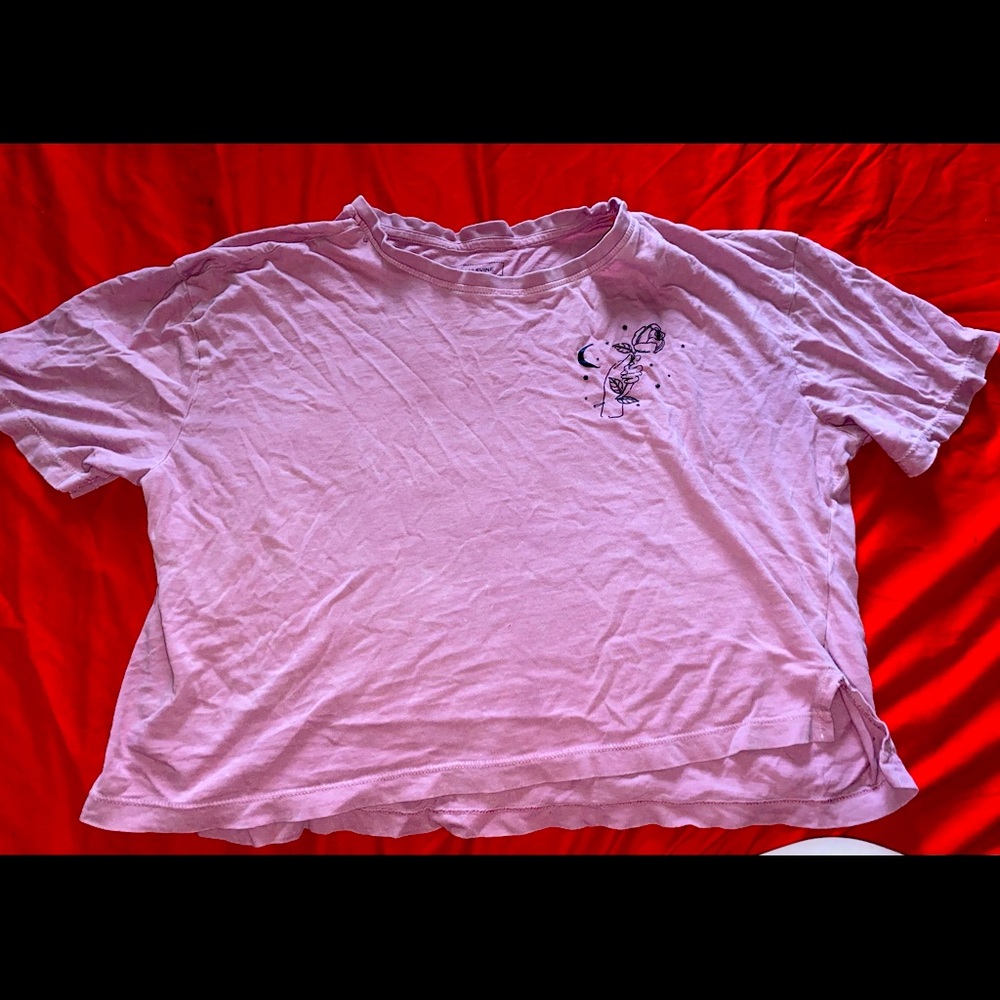 pink tee with detail, loose fitting, soft light material